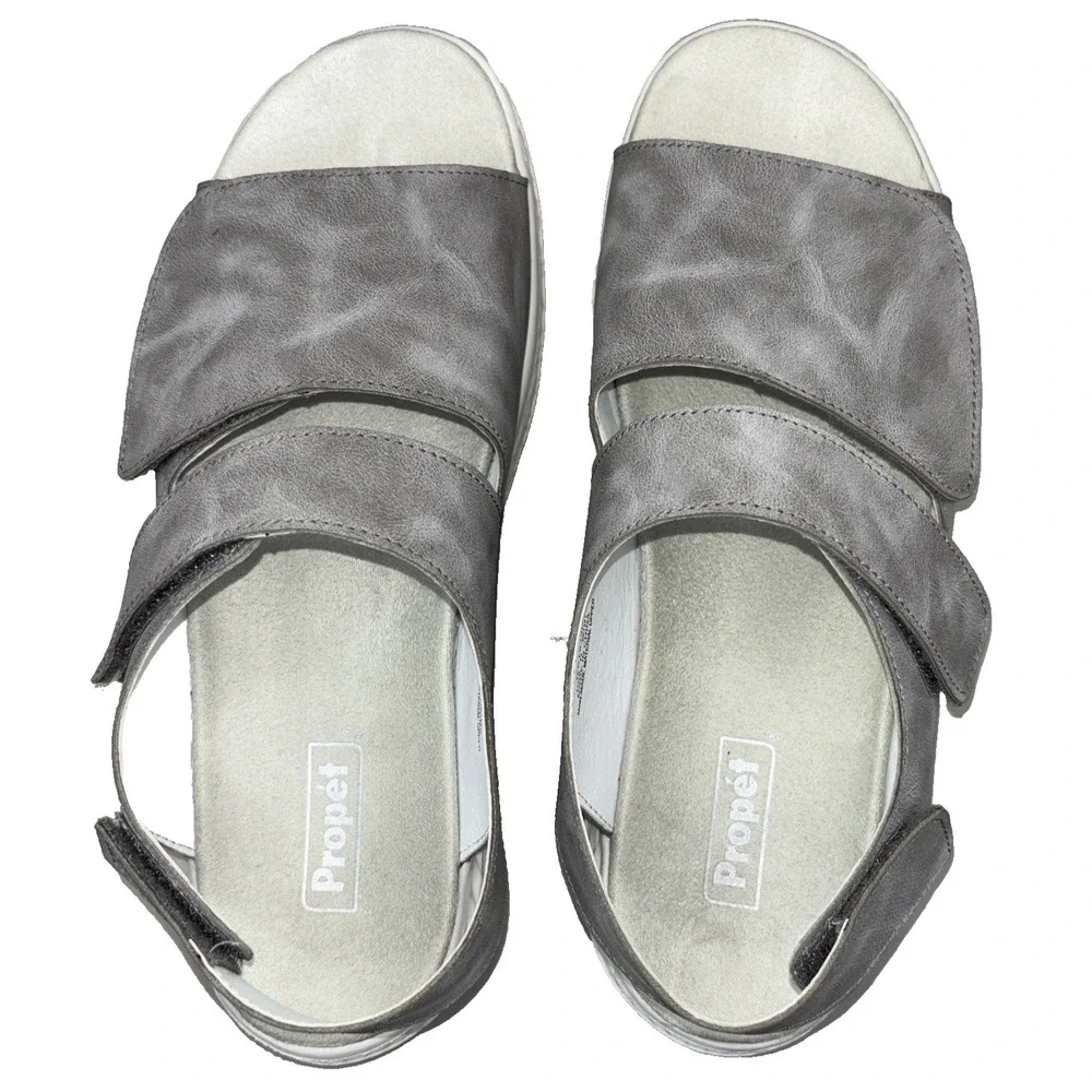 Propet Travelactiv Scottsdale Sandal‎ Women's 11 Wide Grey Hook Loop Adjustable